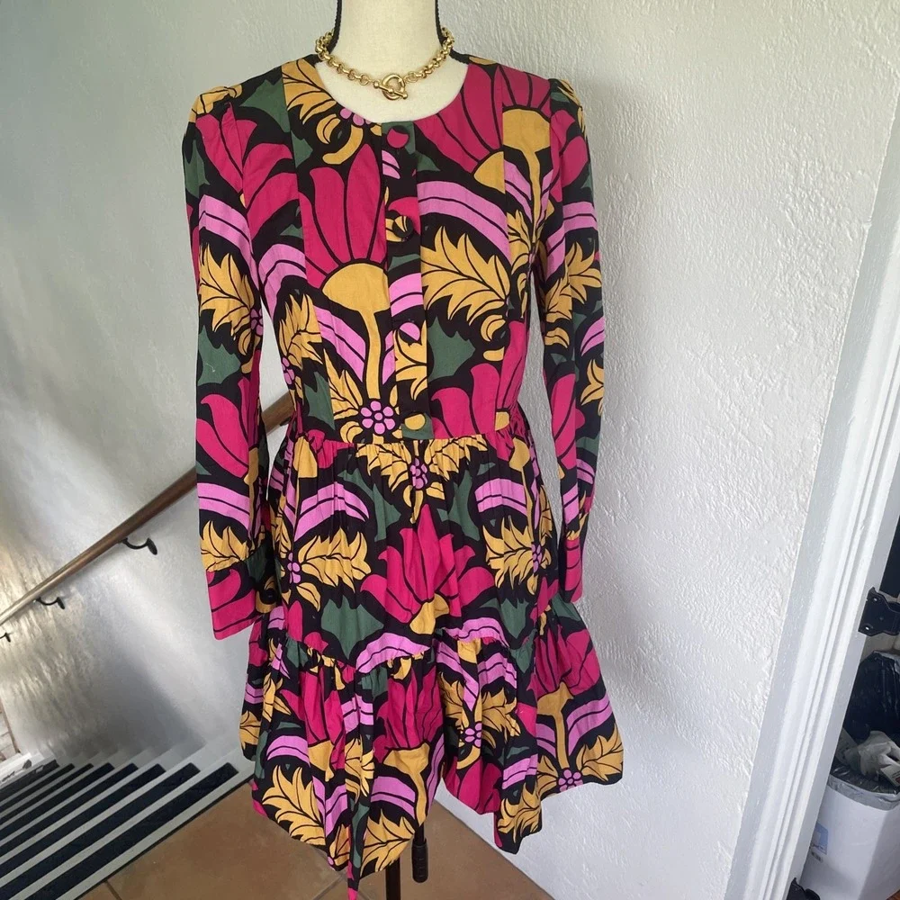 NEW J Crew Vibrant Floral Tiered Long Sleeve Dress Size 6